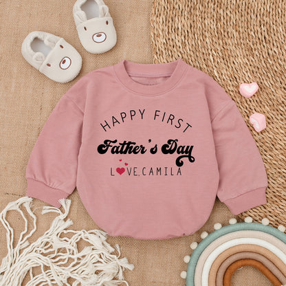 Personalized Happy First Father's Day Baby Romper Daddy and Me Natural Bodysuit Love Camila Heart Design Baby Girl Outfit Comfortable