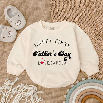 Personalized Happy First Father's Day Baby Romper Daddy and Me Natural Bodysuit Love Camila Heart Design Baby Girl Outfit Comfortable