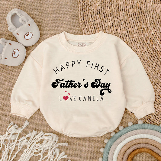 Personalized Happy First Father's Day Baby Romper Daddy and Me Natural Bodysuit Love Camila Heart Design Baby Girl Outfit Comfortable