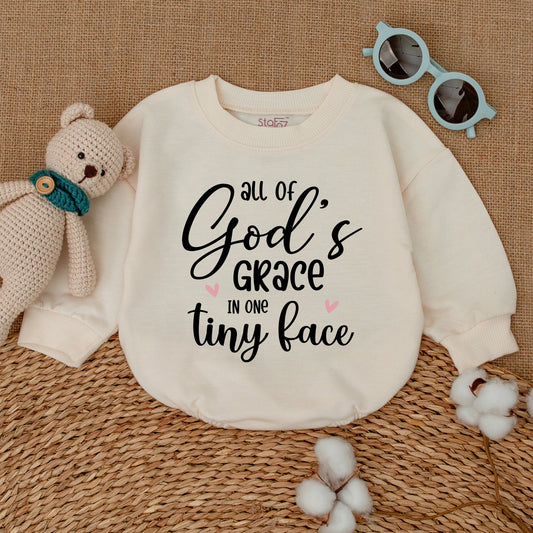 All Of God's Grace In One Tiny Face Baby Romper Sweet Pink Hearts Religious Bodysuit Newborn Christian Outfit Pregnancy Announcement Gift