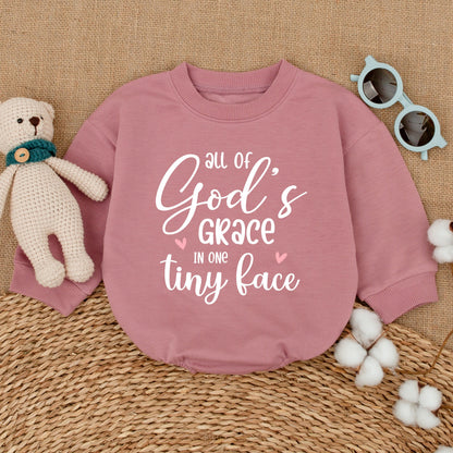 All Of God's Grace In One Tiny Face Baby Romper Sweet Pink Hearts Religious Bodysuit Newborn Christian Outfit Pregnancy Announcement Gift