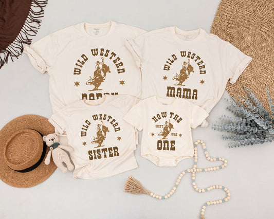 Retro How The West Was One Cowboy Western Theme 1st Birthday Outfit Baby Boy Girl Matching Family Shirts Soft Cotton Party Clothes