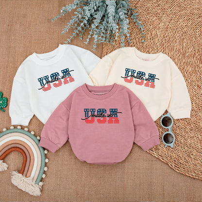 "USA Made" Patriotic Baby Bubble Romper Stars & Stripes Design Fourth of July Infant Bodysuit Comfortable Newborn Outfit Baby Clothes Boy Girl