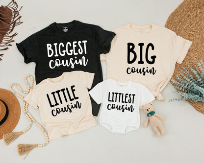 Retro Cousin Crew Shirts: Big & Little, Pregnancy Reveal Tees