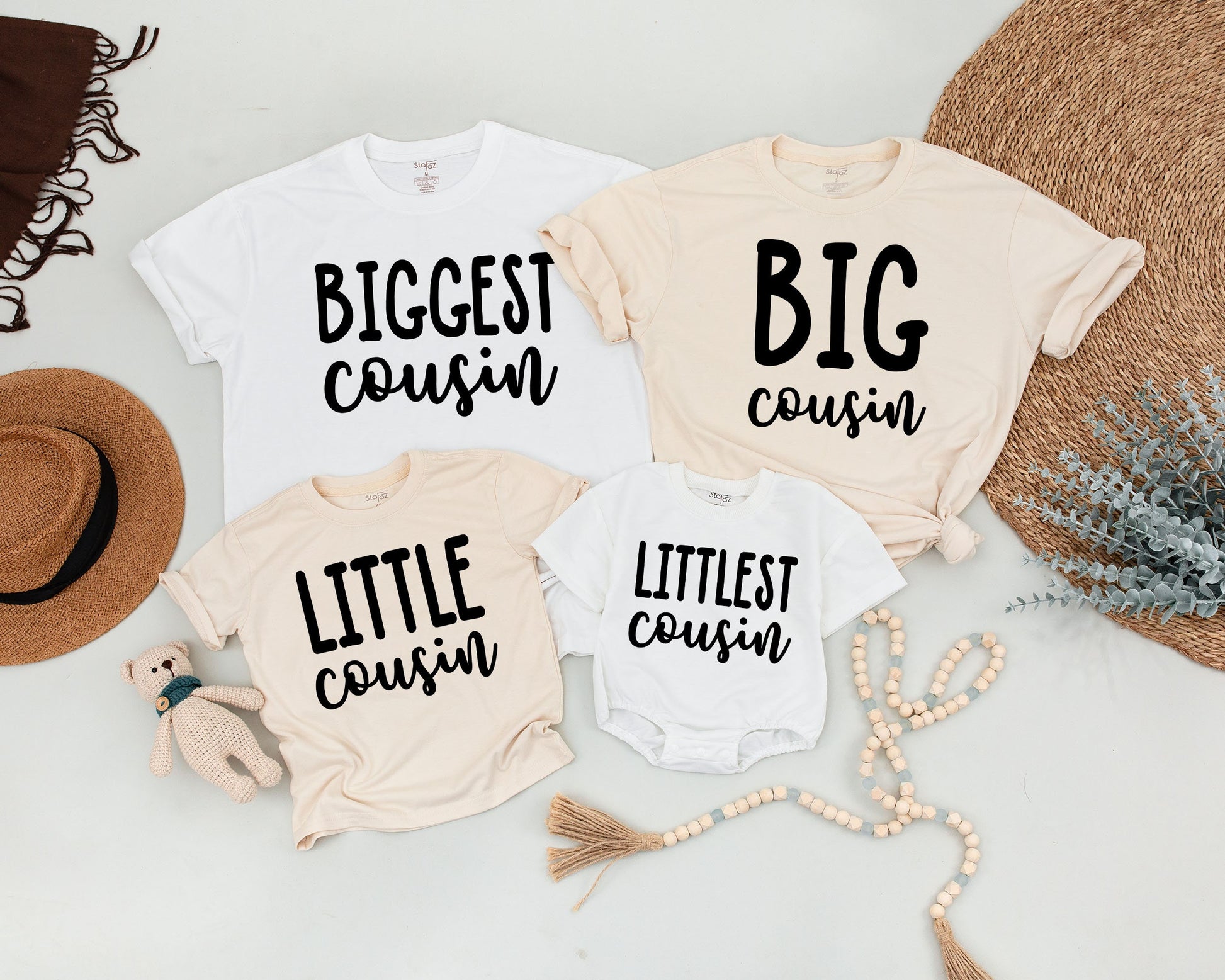 Retro Cousin Crew Shirts: Big & Little, Pregnancy Reveal Tees