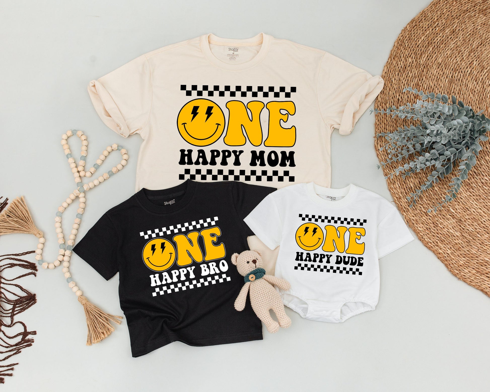 "One Happy Dude Family Matching Shirts for First Birthday Celebration"