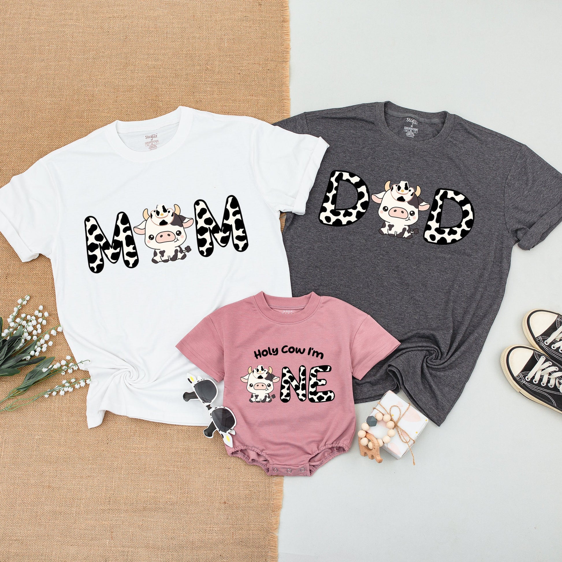Cow Themed 1st Birthday Family Outfit – Personalized Shirts & Bodysuit