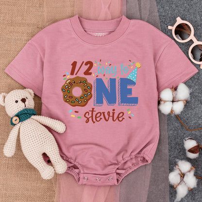 Donut-Themed Half Birthday Baby Romper - Custom Name Outfit