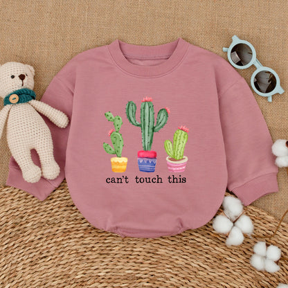 Playful Cactus Can't Touch This Baby Romper Bodysuit Cute Three Cacti Design Pink Flowers Yellow Blue Pink Pots Hipster Funny Baby Shower Gift