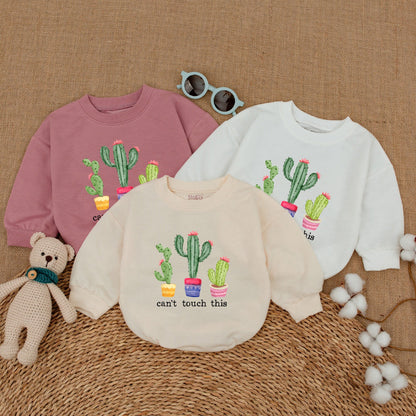 Playful Cactus Can't Touch This Baby Romper Bodysuit Cute Three Cacti Design Pink Flowers Yellow Blue Pink Pots Hipster Funny Baby Shower Gift