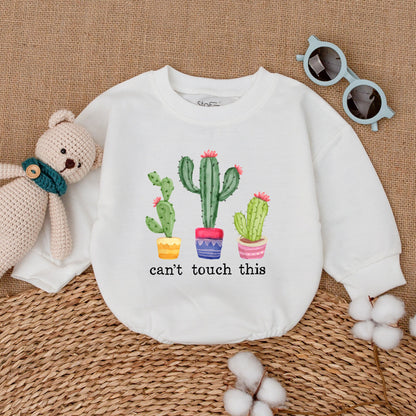 Playful Cactus Can't Touch This Baby Romper Bodysuit Cute Three Cacti Design Pink Flowers Yellow Blue Pink Pots Hipster Funny Baby Shower Gift