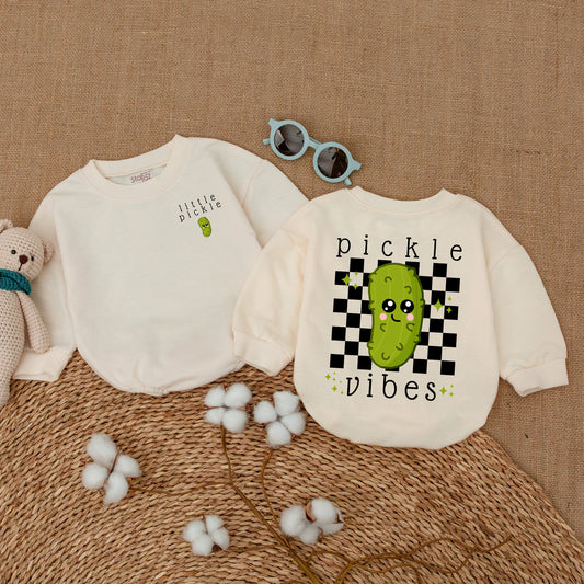 Little Pickle Romper Pickle Vibes Baby Bodysuit Funny Vegan Hipster Infant Outfit Black White Green Accents Shower Gift