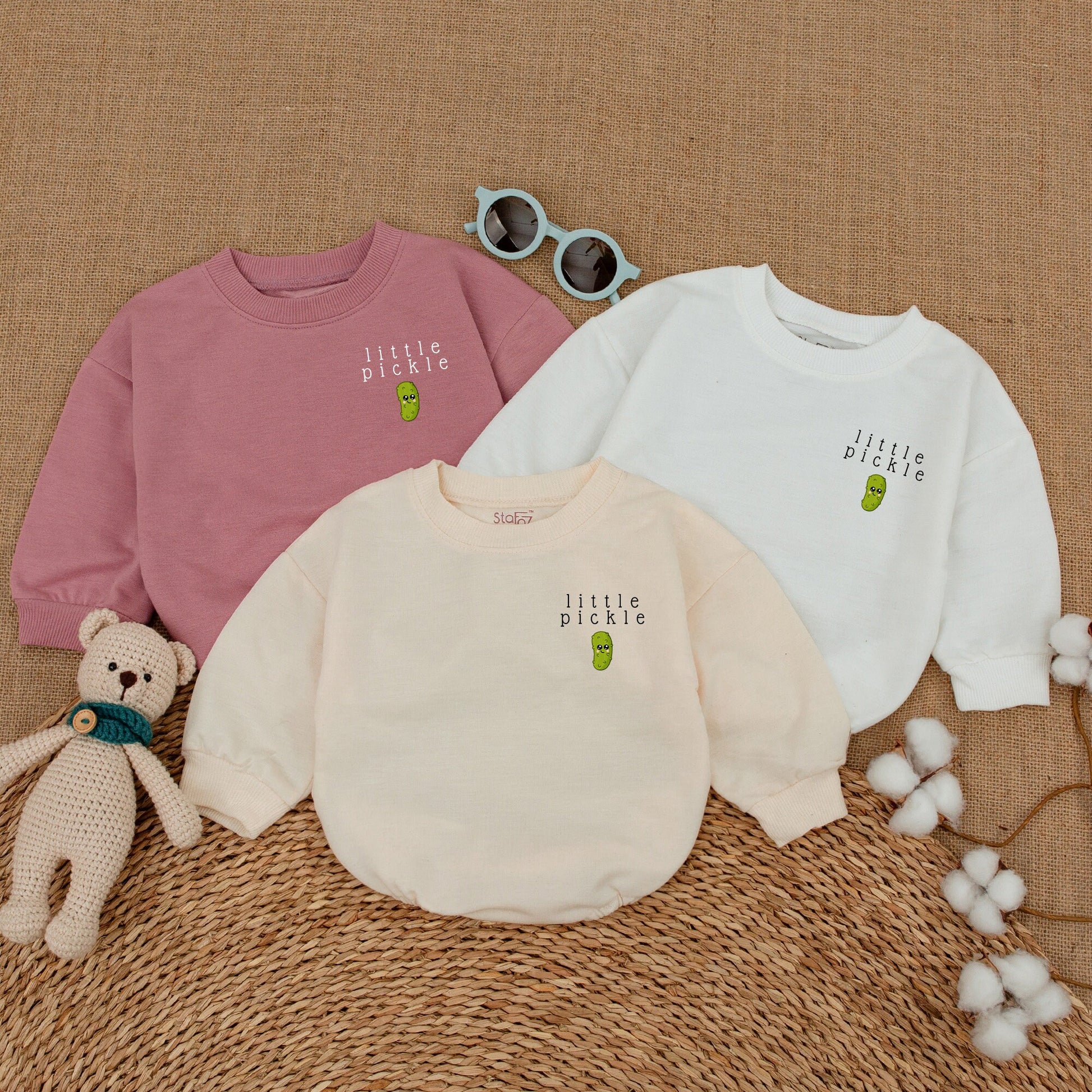 Little Pickle Romper Pickle Vibes Baby Bodysuit Funny Vegan Hipster Infant Outfit Black White Green Accents Shower Gift