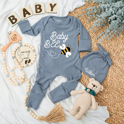 Personalized William Name Baby Bee Bodysuit & Hat Set Cute Honeybee Newborn Outfit Gender Neutral Pregnancy Reveal Going Home Gift