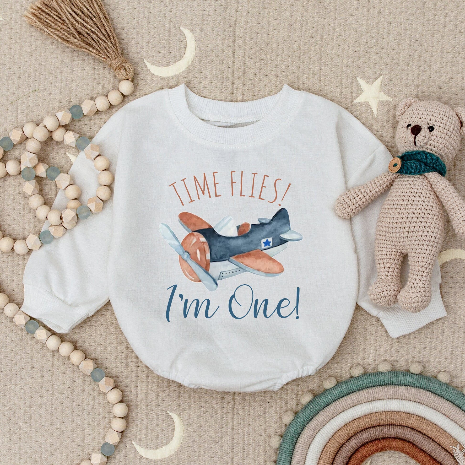 Time Flies I'm One Airplane Romper Birthday Outfit Baby Boy Girl Copilot Bodysuit Airplane Theme Little Guy Astronaut First Birthday Comfortable Cotton (135 chars)