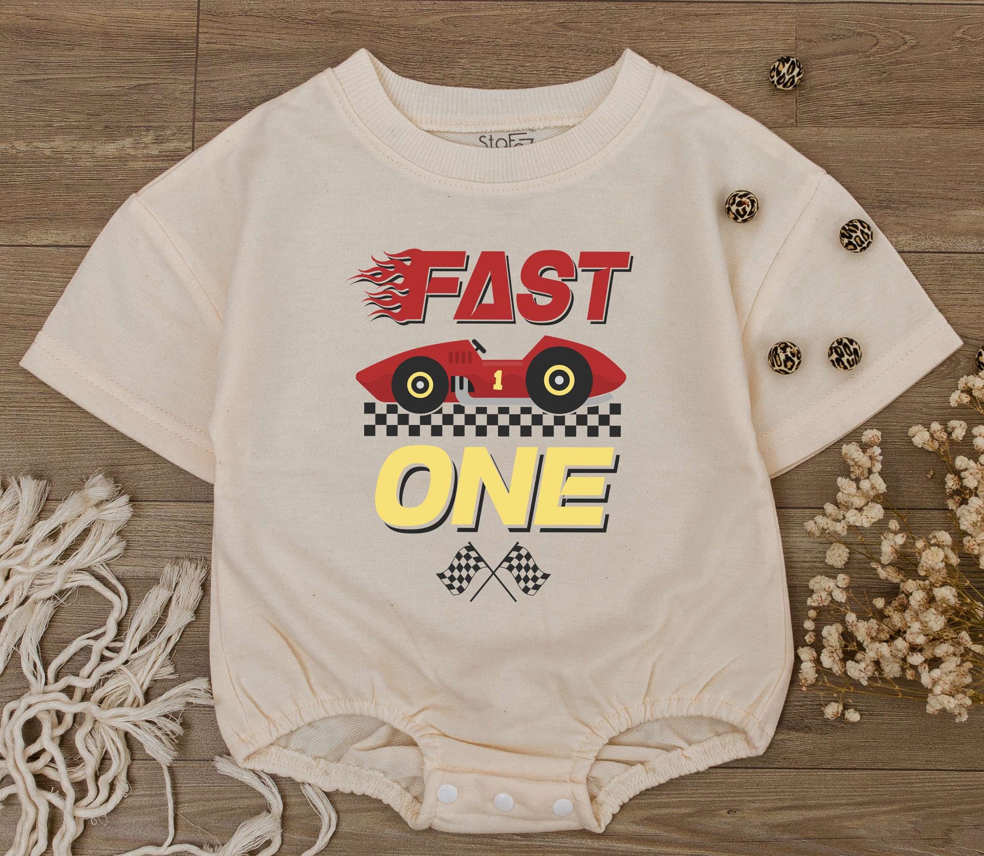 Fast One Race Car 1st Birthday Romper – Personalized Baby Outfit