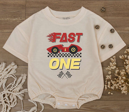 Fast One Race Car 1st Birthday Romper – Personalized Baby Outfit