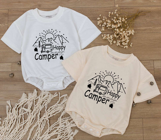 Happy Camper Outfit: Baby Romper & Retro Tee for Summer Adventure  