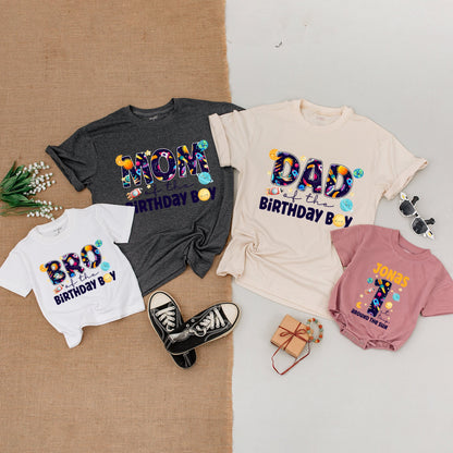 Personalized Space Birthday Matching Family Shirts & Bodysuit for 1st Trip Around The Sun, Whimsical Planets, Rockets, Stars for Mom Dad Bro Birthday Boy Jonas #1