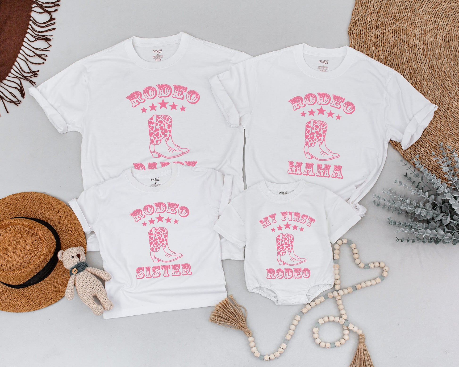 Pink Retro Western Rodeo Mama and Sister First Birthday Family Matching Shirts