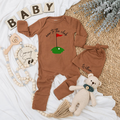 New to the Club Baby Golf Bodysuit & Hat Set Green Flag Design Newborn Coming Home Outfit Baby Shower Gift Long Sleeve Infant Apparel