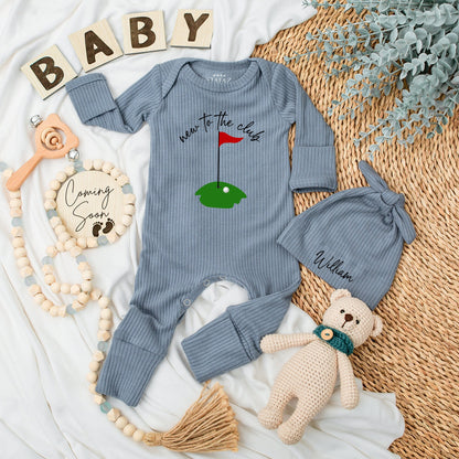 New to the Club Baby Golf Bodysuit & Hat Set Green Flag Design Newborn Coming Home Outfit Baby Shower Gift Long Sleeve Infant Apparel