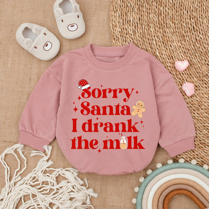 Sorry Santa I Drank The Milk Baby Romper Cozy Christmas Bodysuit for First Christmas Holiday Outfit Long Sleeve Infant Clothes Festive Season