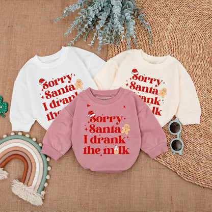 Sorry Santa I Drank The Milk Baby Romper Cozy Christmas Bodysuit for First Christmas Holiday Outfit Long Sleeve Infant Clothes Festive Season