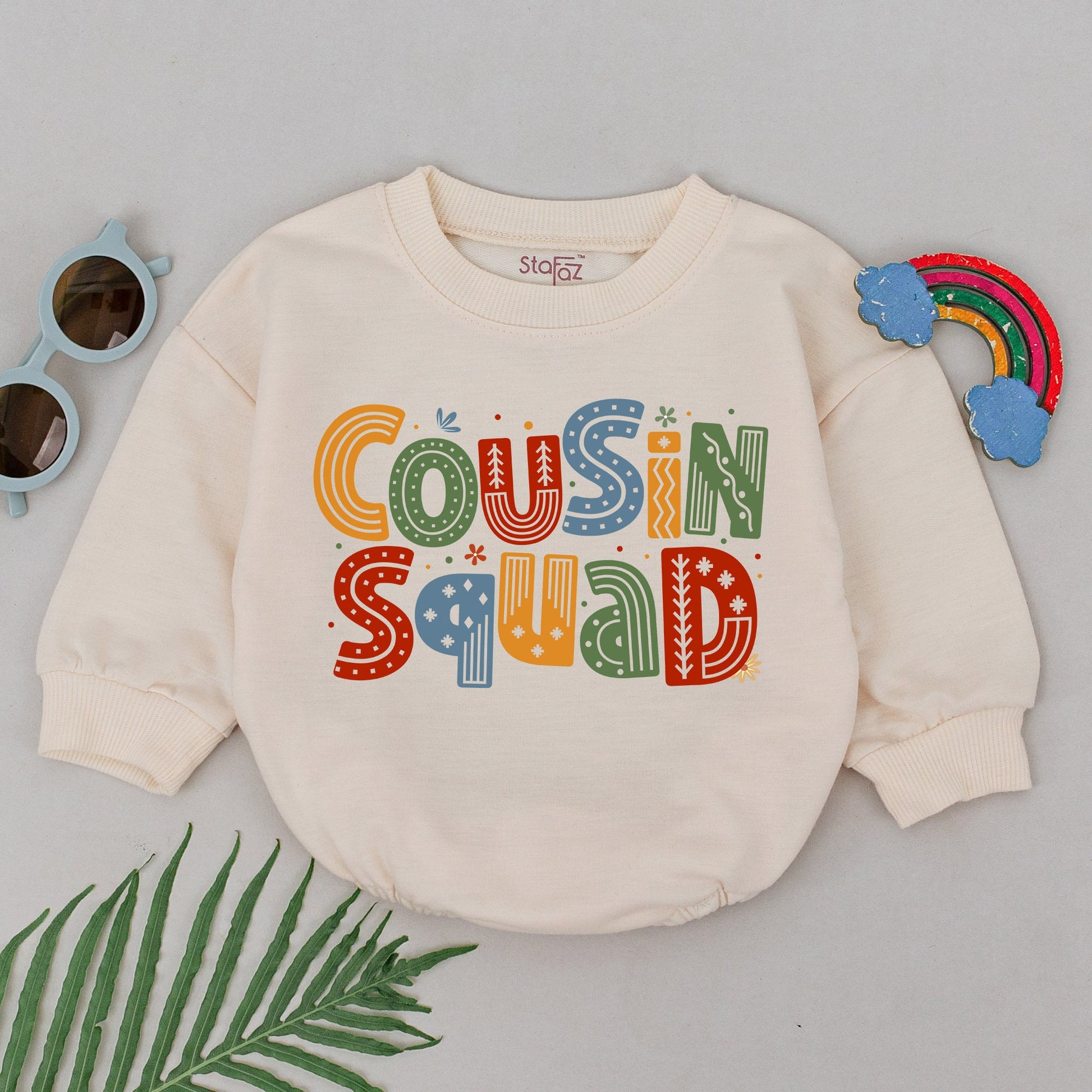 Cousin Squad Retro Romper Vibrant Colors Playful Patterns Zigzag Dots Stripes Design Cousin Crew Bodysuit Family Matching Gift