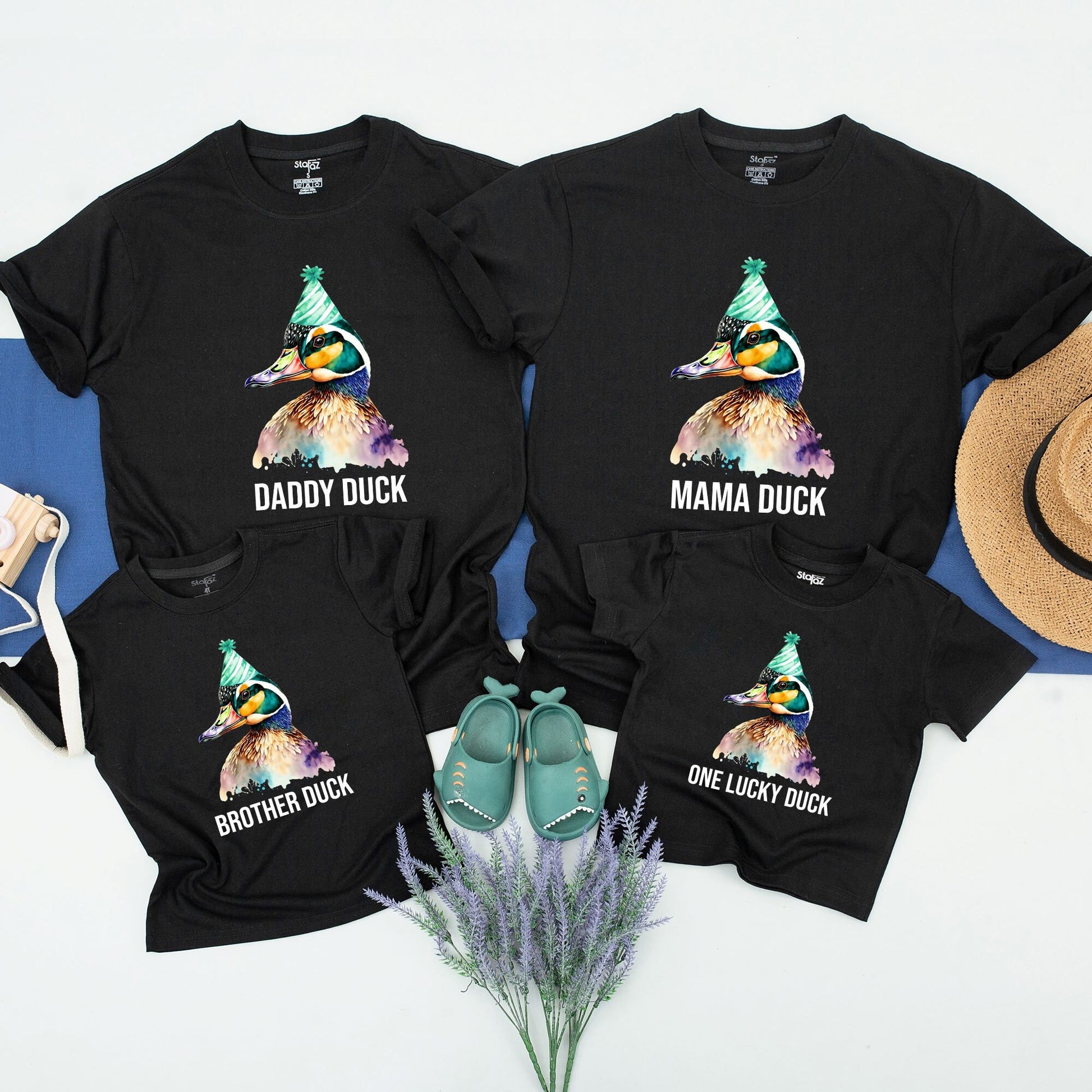 One Lucky Duck Matching Family Birthday Shirts Watercolor First Birthday Party Outfit Wild Jungle Zoo Animal Toddler Celebration