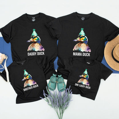 One Lucky Duck Matching Family Birthday Shirts Watercolor First Birthday Party Outfit Wild Jungle Zoo Animal Toddler Celebration