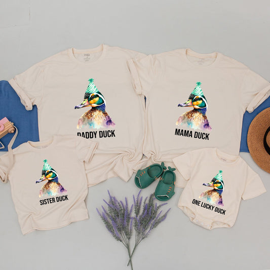 One Lucky Duck Matching Family Birthday Shirts Watercolor First Birthday Party Outfit Wild Jungle Zoo Animal Toddler Celebration