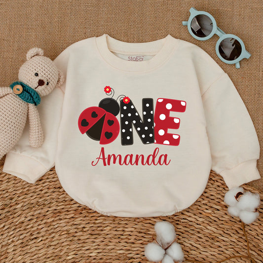 Personalized Ladybug 1st birthday outfit, Adorable Ladybug Romper for Baby Girl, Red Black Polka Dot Ladybug Bodysuit, Cute Party Celebration Outfit Gift