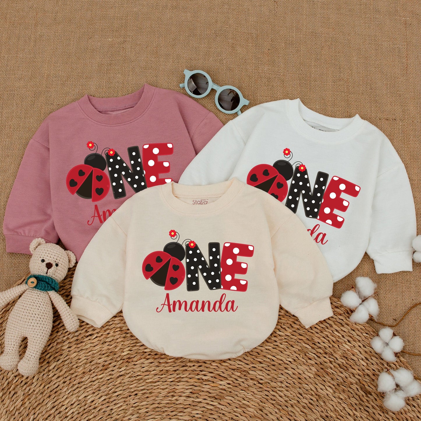 Personalized Ladybug 1st birthday outfit, Adorable Ladybug Romper for Baby Girl, Red Black Polka Dot Ladybug Bodysuit, Cute Party Celebration Outfit Gift