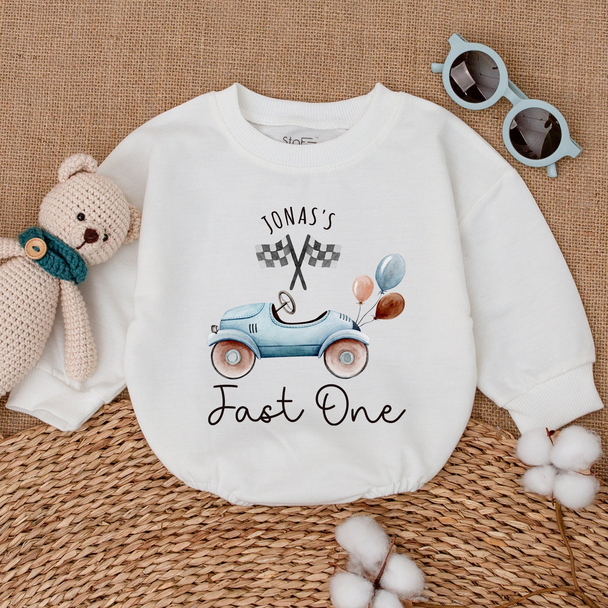 Personalized Fast One Birthday Race Car Romper Checkered Flag 1st Birthday Baby Boy Outfit Shower Gift Bodysuit Soft Comfortable Premium