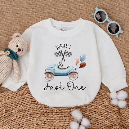 Personalized Fast One Birthday Race Car Romper Checkered Flag 1st Birthday Baby Boy Outfit Shower Gift Bodysuit Soft Comfortable Premium