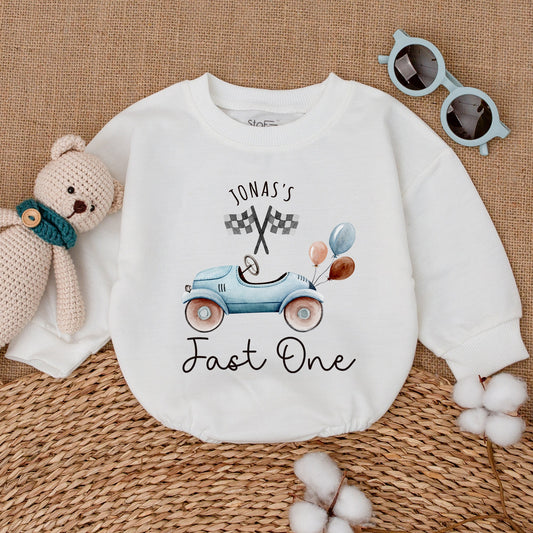 Personalized Fast One Birthday Race Car Romper Checkered Flag 1st Birthday Baby Boy Outfit Shower Gift Bodysuit Soft Comfortable Premium