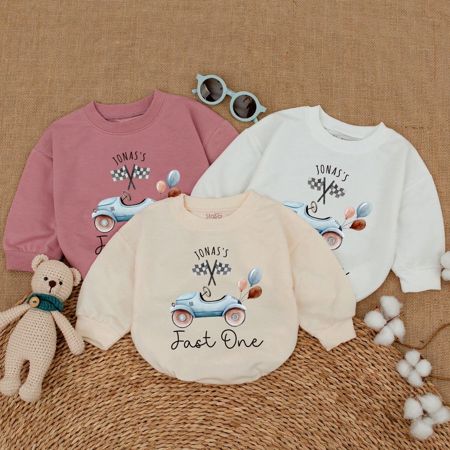 Personalized Fast One Birthday Race Car Romper Checkered Flag 1st Birthday Baby Boy Outfit Shower Gift Bodysuit Soft Comfortable Premium
