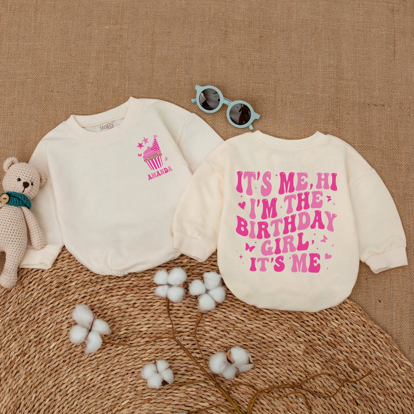 Personalized It's Me Hi Birthday Girl Bubble Romper Baby Girl First Birthday In My Birthday Era Bodysuit Smash Cake Outfit Shower Gift