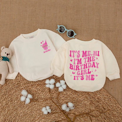 Personalized It's Me Hi Birthday Girl Bubble Romper Baby Girl First Birthday In My Birthday Era Bodysuit Smash Cake Outfit Shower Gift