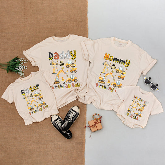 Personalized Matching Family Construction Birthday Shirts with Excavator Dump Truck Design Baby Boy Bodysuit Outfit Yellow Truck Soft Cotton