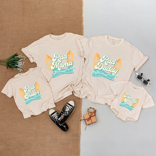 The Big One First Birthday Surf Family Matching Outfits Rad Daddy Mommy and Me Bodysuit Shirt Vintage Retro Beach Party Wave Design Celebration