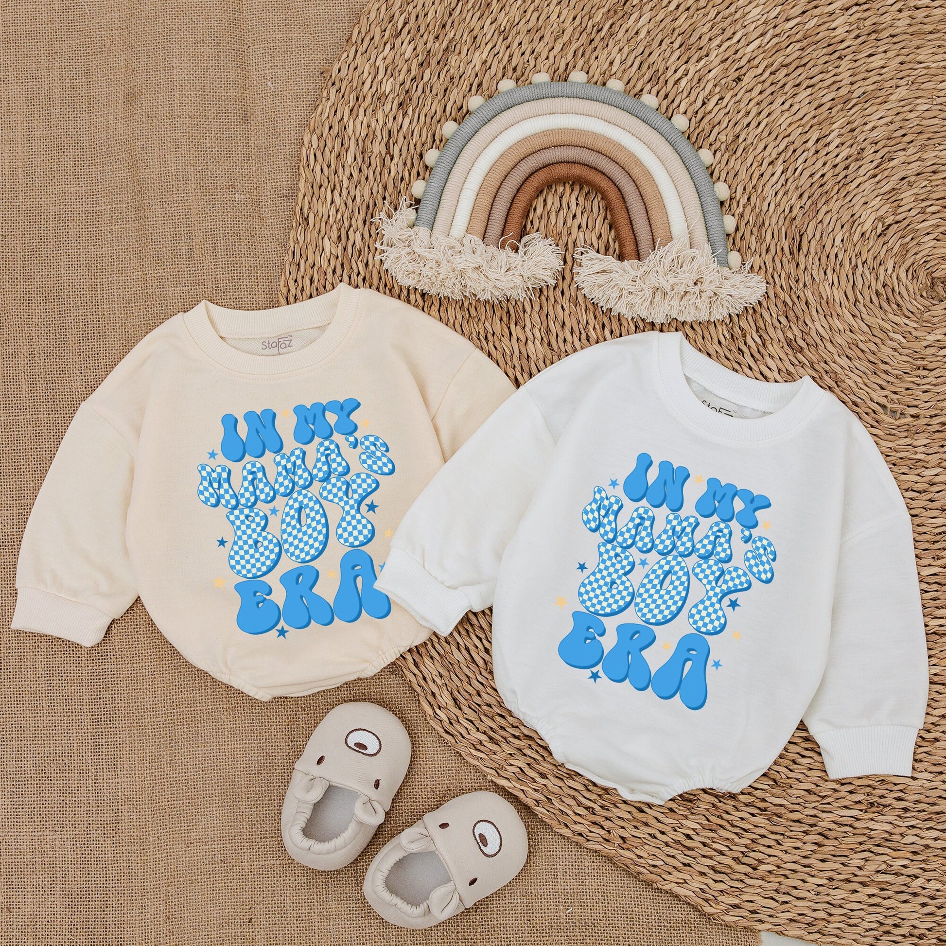My Mama's Boy Era Retro Romper for Baby Boy featuring Blue Checkerboard Mama's Boy Bodysuit Playful Star Design Comfortable Cotton Outfit Gift Idea