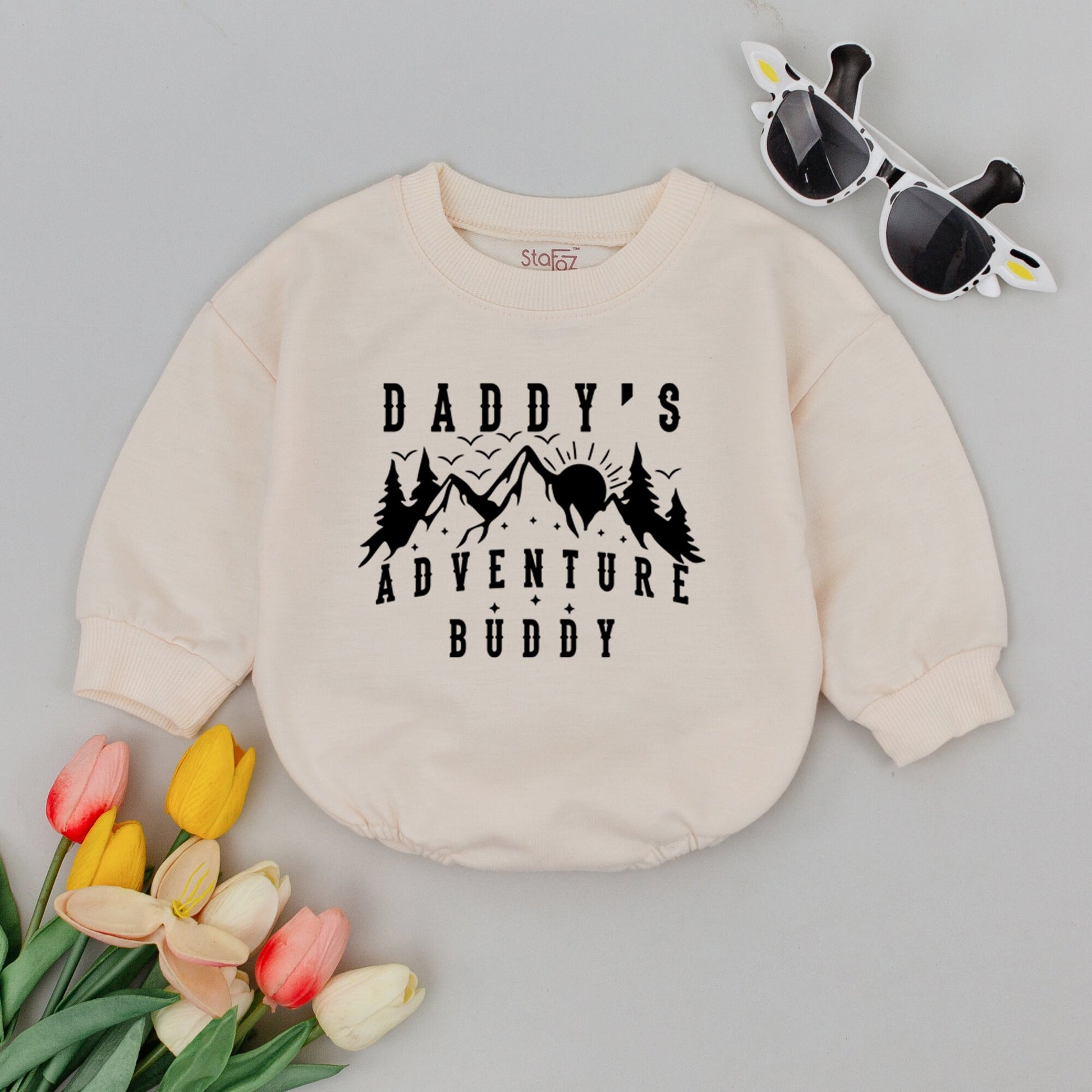 Daddy's Adventure Buddy Baby Romper Mountains Outdoor Fun Father's Day Gift Newborn Gender Neutral Travel Camping Hiking Outfit