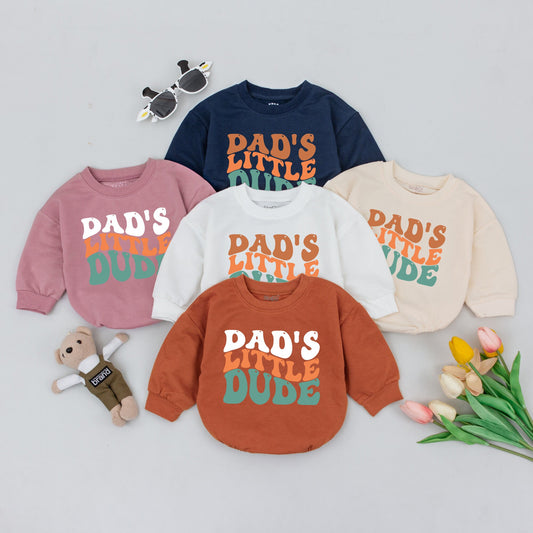 Dad's Little Dude Baby Romper Father's Day New Dad Gift Little Man Baby Boy Outfit Retro Vintage Style Soft Cotton Clothing