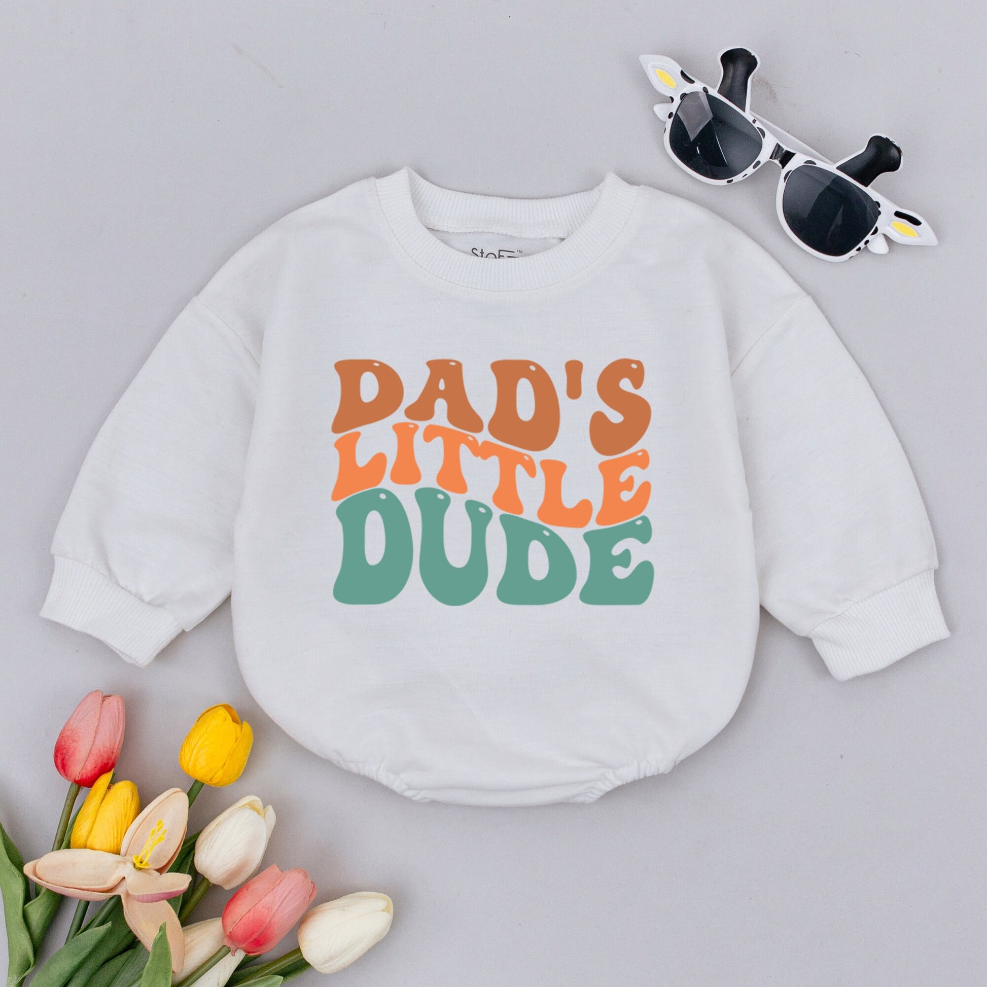 Dad's Little Dude Baby Romper Father's Day New Dad Gift Little Man Baby Boy Outfit Retro Vintage Style Soft Cotton Clothing