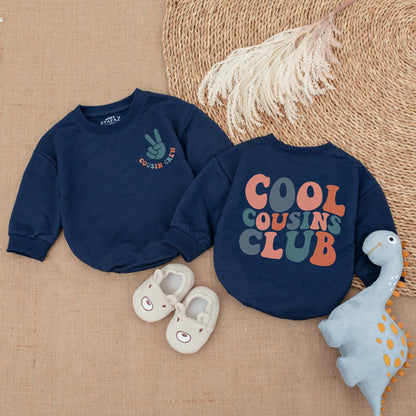 Cool Cousins Club Shirt Peace Sign Cousin Crew Bubble Romper Vintage Teal Peach Family Reunion Newborn Gift