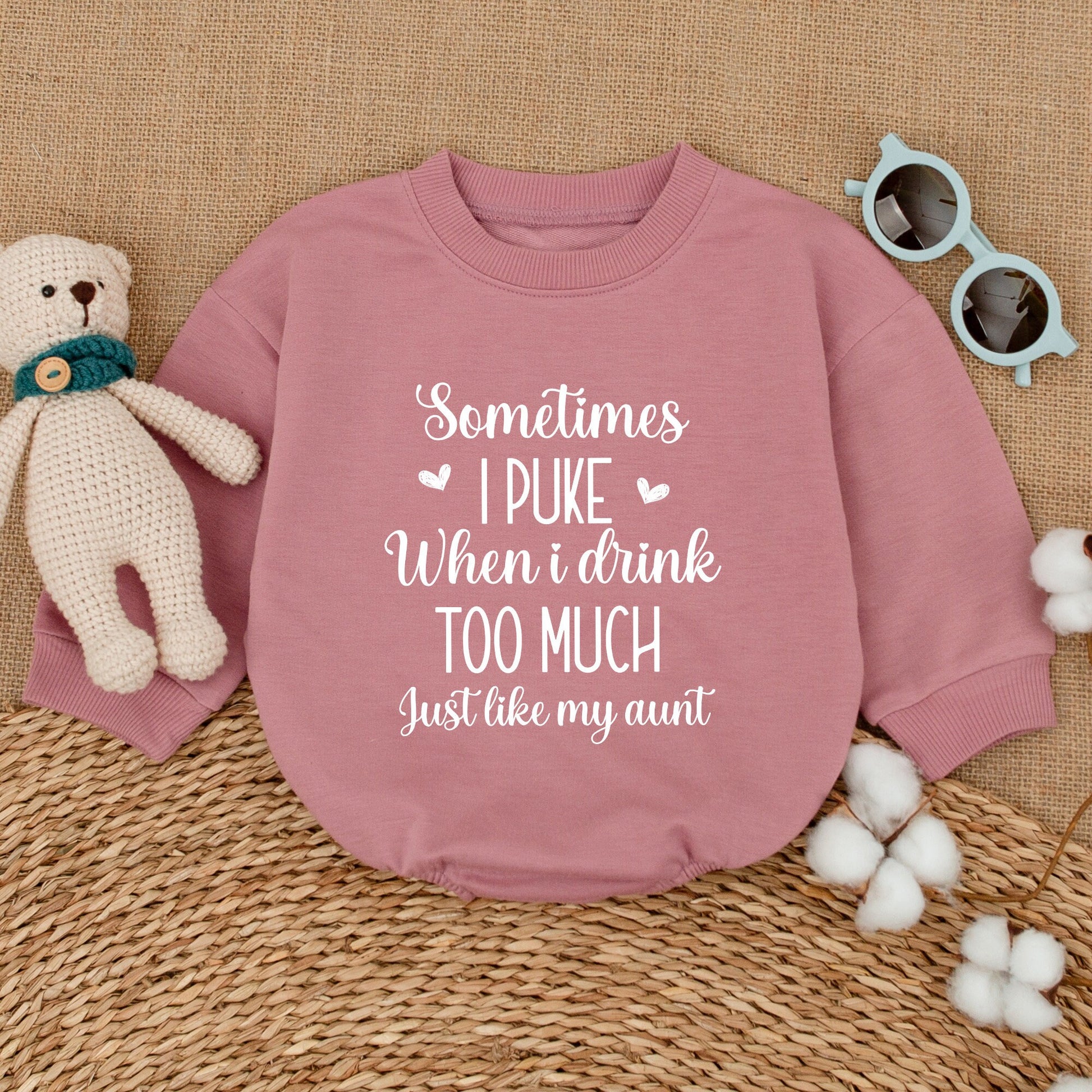 Sometimes I Puke When I Drink Too Much Just Like My Aunt Baby Bodysuit Romper Auntie's Bestie Retro Vintage Funny Infant Shower Gift Outfit