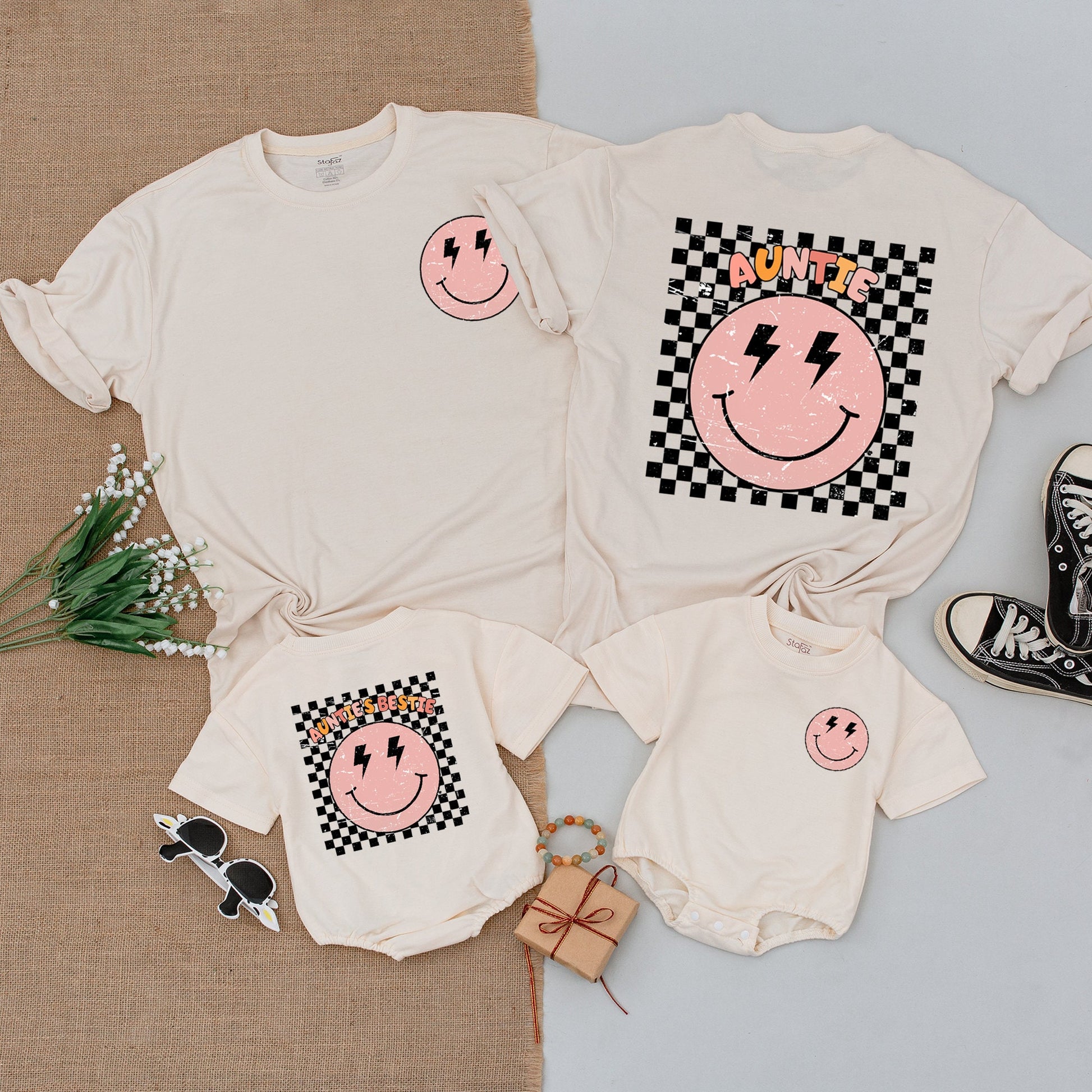 Personalized Aunties Bestie Newborn Romper Cool Aunt Matching Outfit Baby Girl Niece Shirt Gift for Promoted Auntie Club