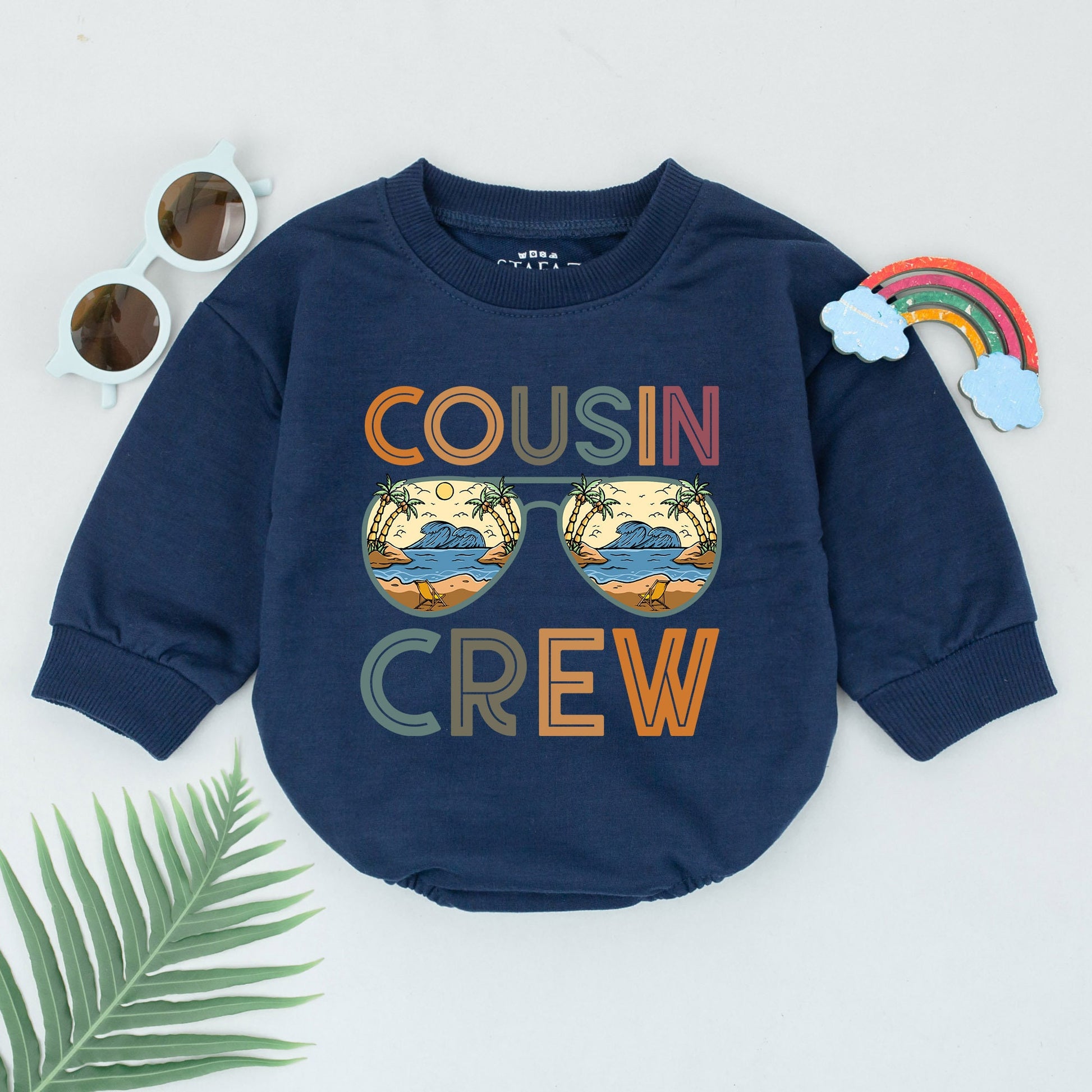 Cousin Crew Romper Retro Beach Sunglasses Baby Bodysuit Vacation Style Vintage Postcard Design Toddler Best Friends Matching Family Gift